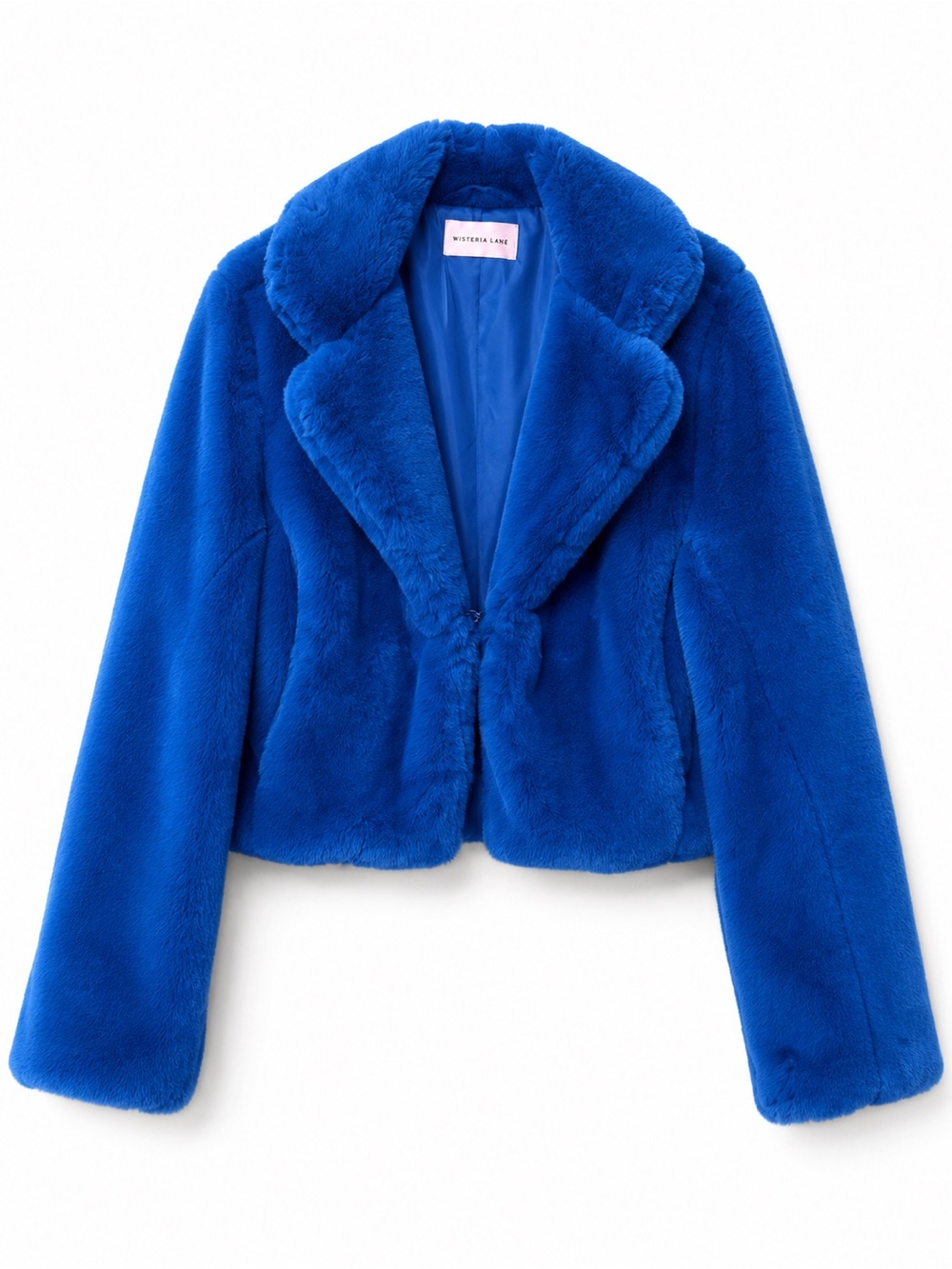 Wisteria Lane Cobalt Blue Plush Faux Fur Cropped Jacket Size Large